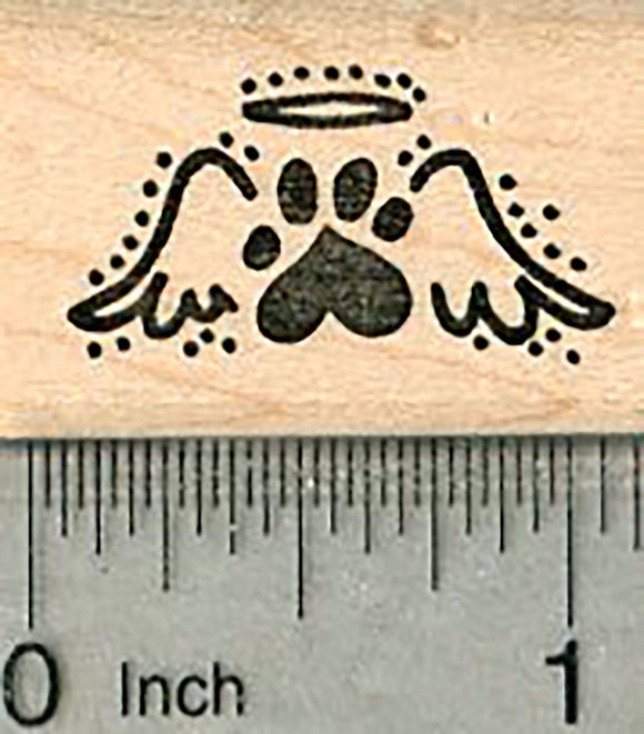 Heart Paw Print Rubber Stamp, Tiny Pet Loss Angel Wings