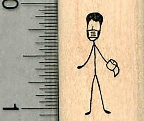 Tiny Dad Rubber Stamp, Masked Stick Figure Family