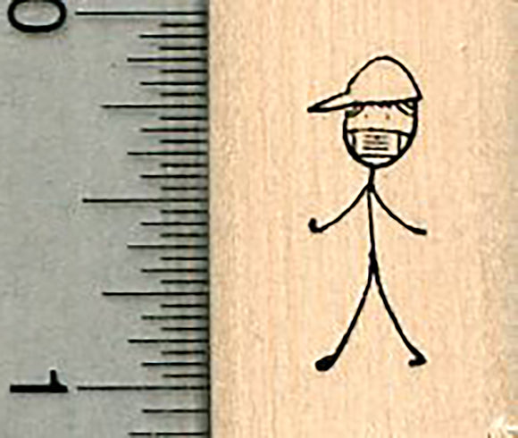 Tiny Boy Rubber Stamp, Masked Stick Figure Family