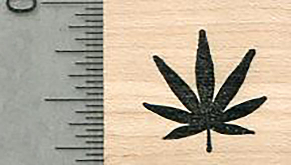 Small Marijuana Rubber Stamp, Leaf Silhouette, 3/4