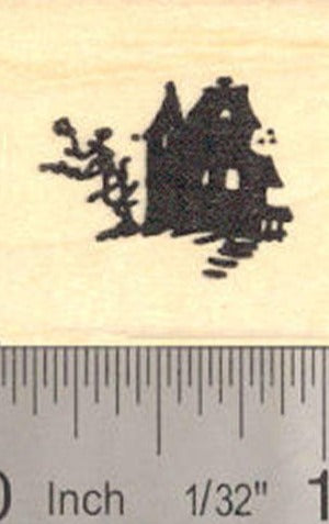 Small Haunted House Silhouette, Halloween Rubber Stamp