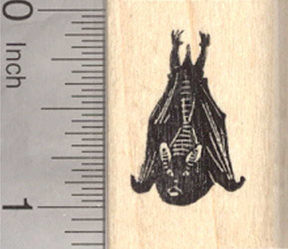 Roosting Bat Rubber Stamp, Realistic Hanging Upside Down