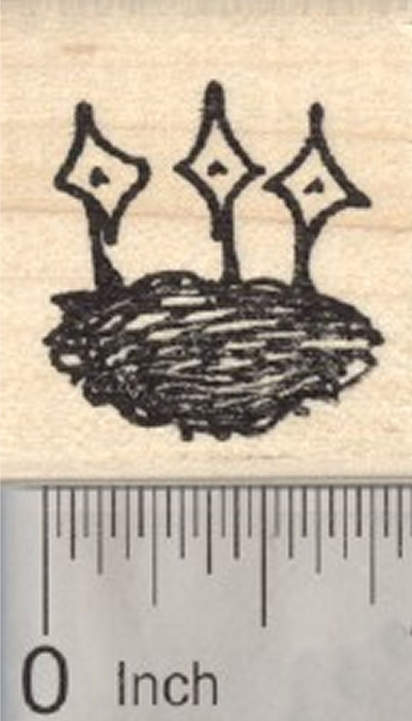 Baby Birds in Nest Rubber Stamp, Hungry Babies