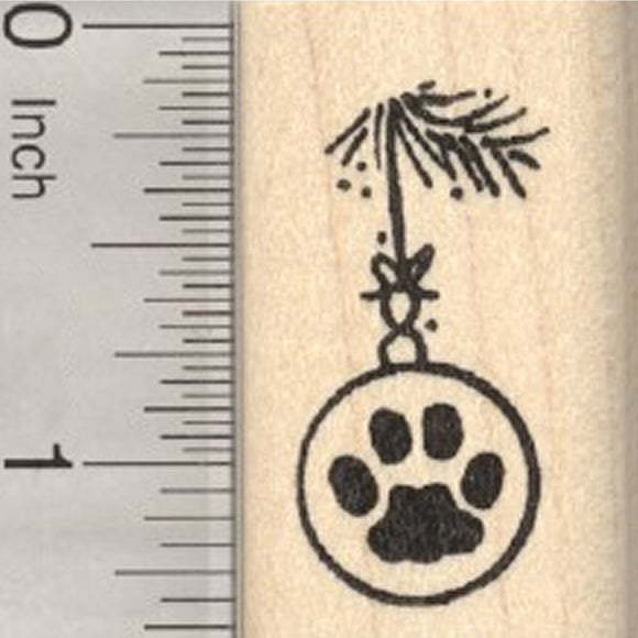 Paw Print Christmas Ornament Rubber Stamp, Cat or Dog Series