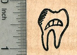 Unhappy Tooth Rubber Stamp, Grimacing with Cavity