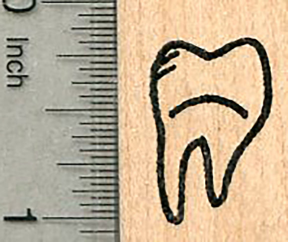 Frowning Tooth Rubber Stamp, with Decay, Dental Series