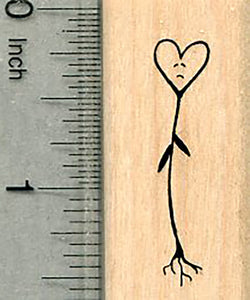 Heart Flower Rubber Stamp, Sad Face, Roots Series