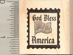 God Bless America Rubber Stamp, Faux Postage
