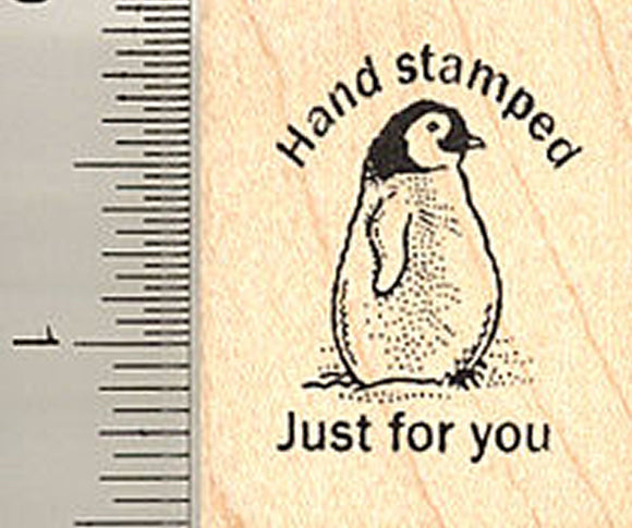 Hand Stamped Just for You Penguin Rubber Stamp