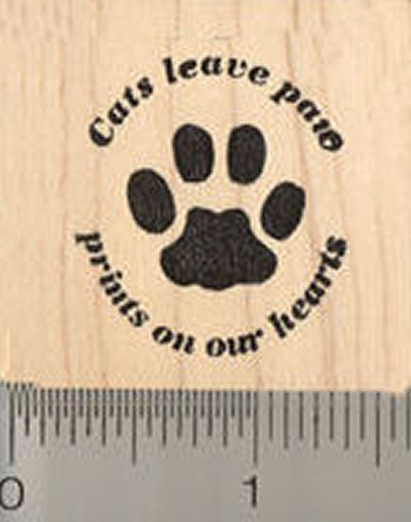Cat Rubber Stamp, Cats leave paw prints on our hearts Saying