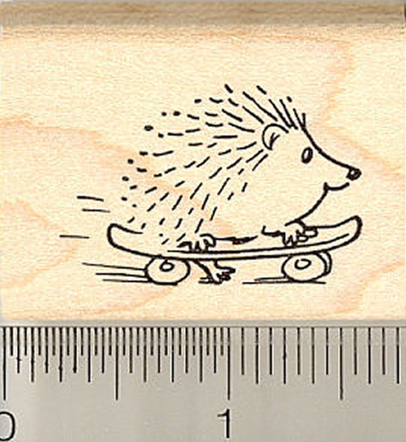 Skateboarding Hedgehog Rubber Stamp