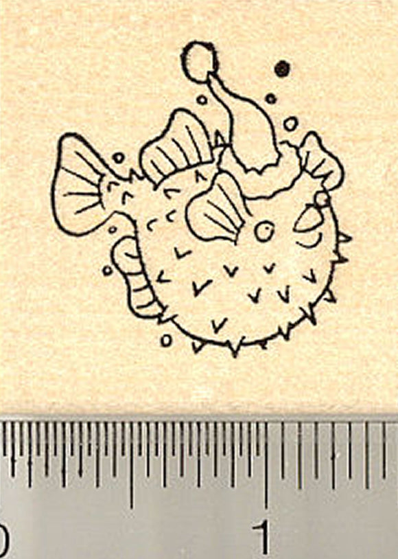 Blowfish with Santa Hat Rubber Stamp