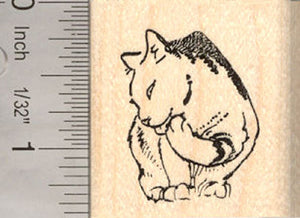 Grooming Cat Rubber Stamp