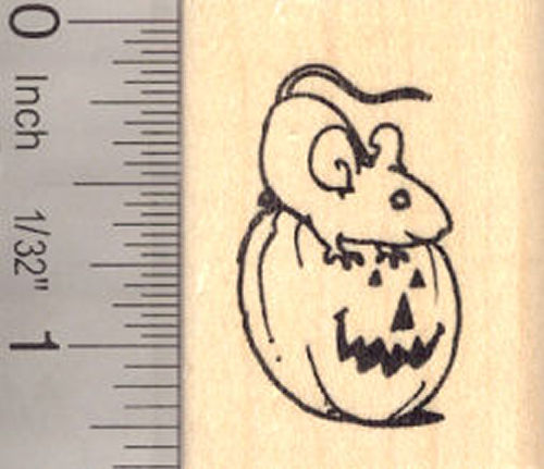Rat on Jack-O-Lantern, Halloween Rubber Stamp