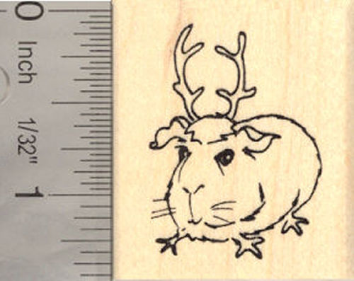 Small Christmas Guinea Pig in Reindeer Antlers Rubber Stamp