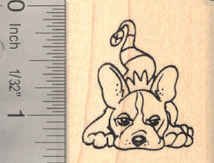 French Bulldog in Christmas Elf Hat Rubber Stamp