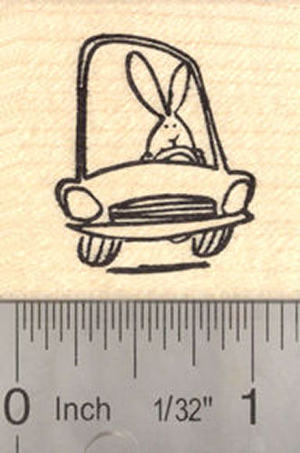 Bunny Driving a Car Rubber Stamp, Easter