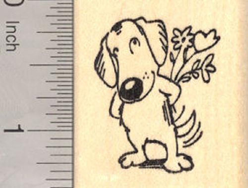 Mother's Day Dog with Bouquet Rubber Stamp