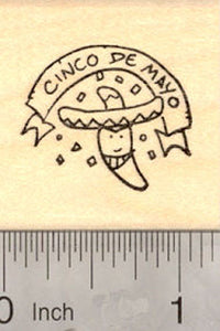 Cinco De Mayo Hot Pepper in Sombrero Rubber Stamp
