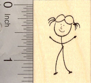 Stick Figure of Girl Child Rubber Stamp (Part of our Family Stick Figure Series)