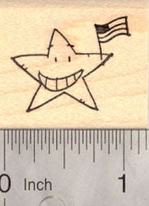 4th of July Star with American Flag Rubber Stamp (fourth of July, July 4th)