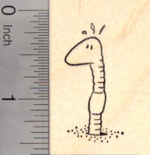 Early Worm Rubber Stamp, Startled Worm