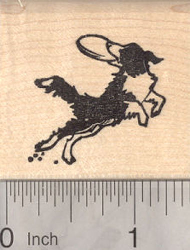 Border Collie Dog Rubber Stamp, Catching a Frisbee