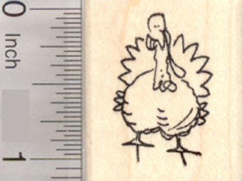 Small Grinning Turkey Rubber Stamp, Thanksgiving