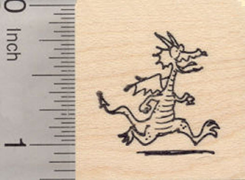 Tiny Running Scared Dragon Rubber Stamp