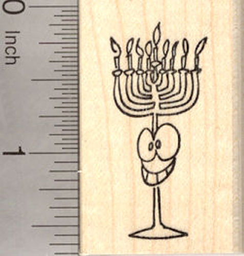 Hanukkah Menorah with Happy Face Rubber Stamp, Chanukah Festival of Lights