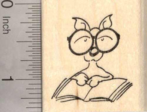 Reading Dog in Glasses Rubber Stamp