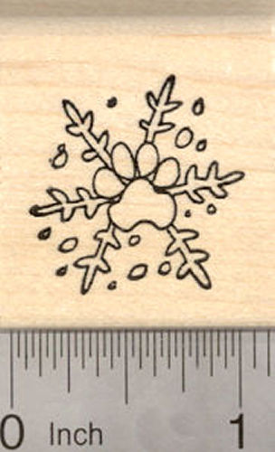 Paw Print Snowflake Rubber Stamp, Winter Snow