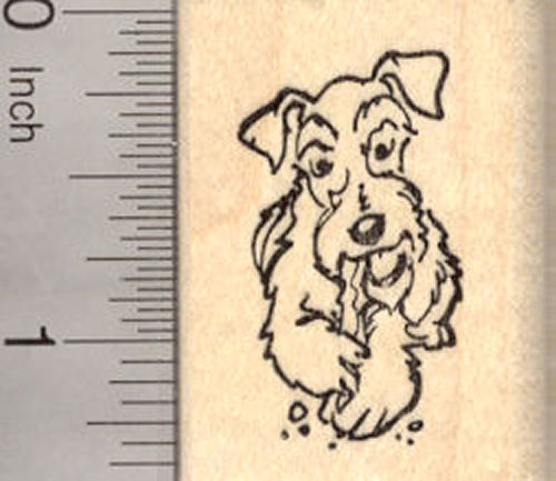 Schnauzer Dog with Natural Ears Rubber Stamp, with Chew Toy