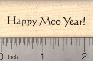 Happy Moo Year Rubber Stamp, Cow Saying
