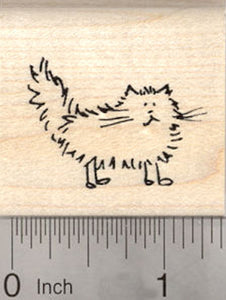 Longhaired Cat Rubber Stamp, Stick Figure Series