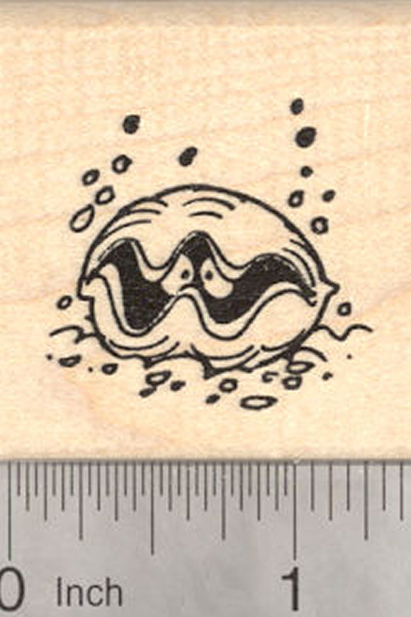 Cartoon Clam Rubber Stamp, Sea Mollusk with Eyes
