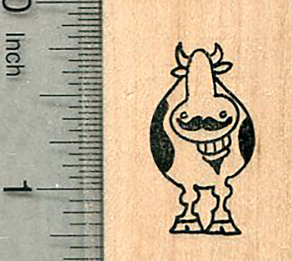 Grinning Cow Rubber Stamp, with Mustache and Goatee