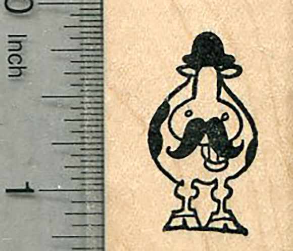 Grinning Cow Rubber Stamp, with Handlebar Mustache and Bowler Hat, Derby