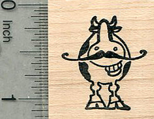 Grinning Cow Rubber Stamp with French Mustache