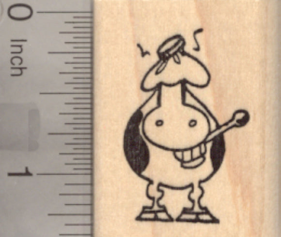 Get Well Grinning Cow Rubber Stamp with Thermometer and ice pack