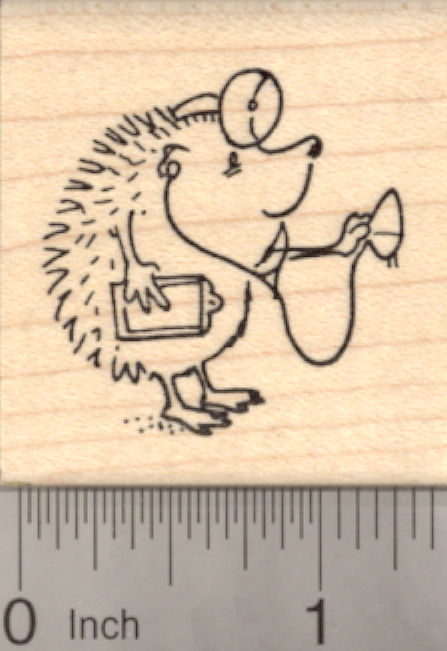 Get Well Hedgehog Rubber Stamp, Doctor with Stethoscope