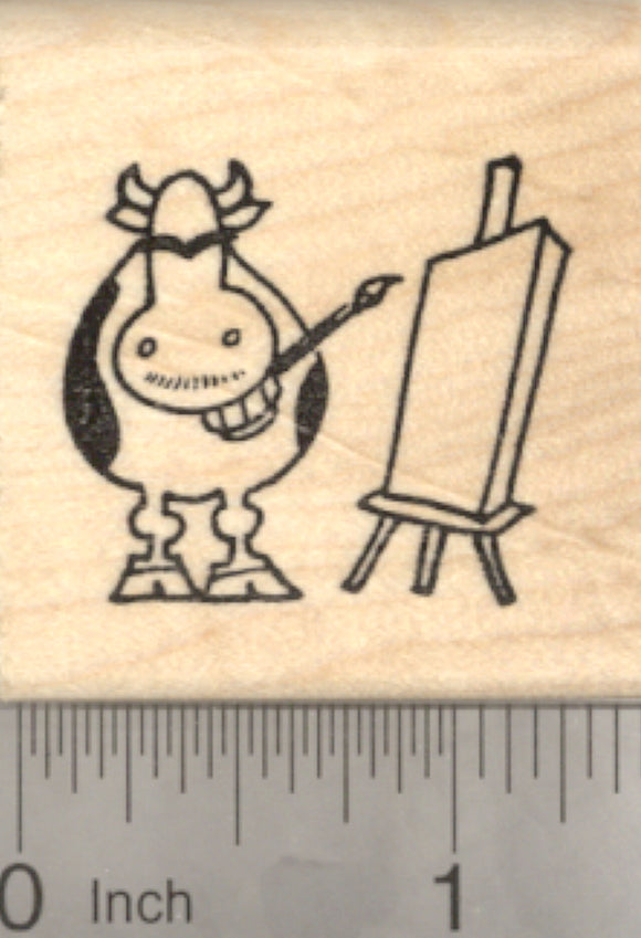 Frida Cowlo Rubber Stamp, Grinning Cow, Tribute to Kahlo de Rivera, Mexican Painter
