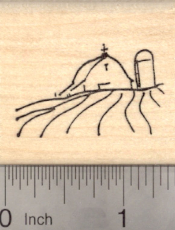 Small Farm Rubber Stamp, with Barn and Silo