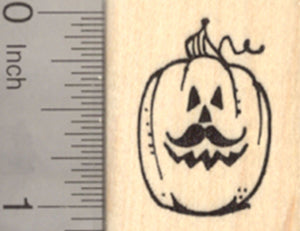 Halloween Rubber Stamp, Jack o Lantern Pumpkin with Mustache