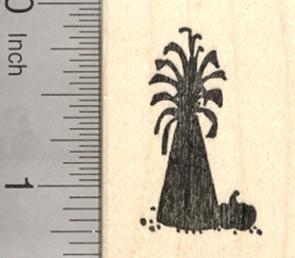 Thanksgiving Silhouette Rubber Stamp, with Corn Stalks and Pumpkin