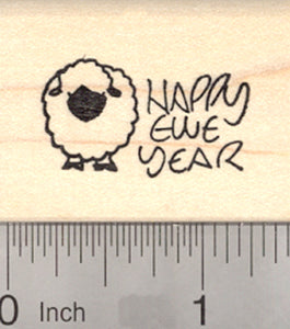 Happy New Year Ewe Rubber Stamp, Valais Blacknose Sheep