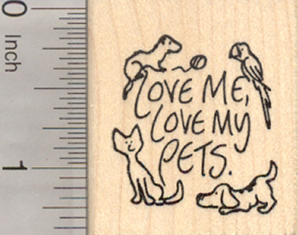 Love My Pets Rubber Stamp, Ferret, Parrot, Cat, Dog
