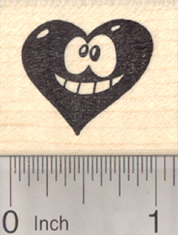 Grinning Valentine Rubber Stamp, Heart with Smile