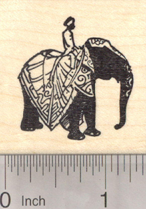 Caparisoned Indian Elephant Rubber Stamp, with Rider