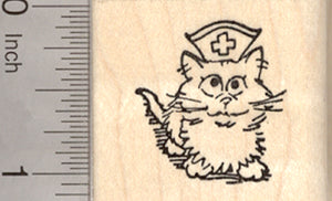 Get Well Cat Rubber Stamp, Kitten Nurse